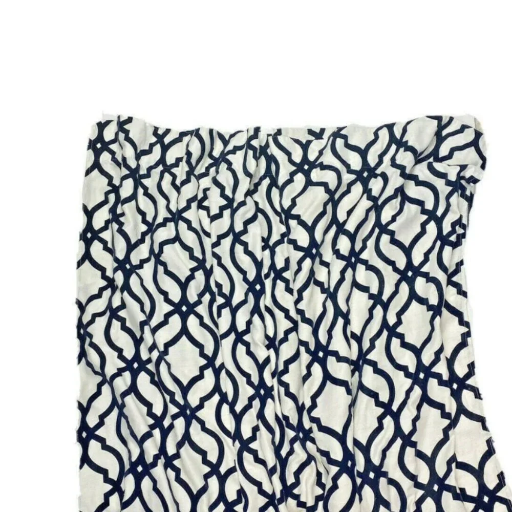 2 Linen Curtains Panels Navy Blue Trelllis Luxury